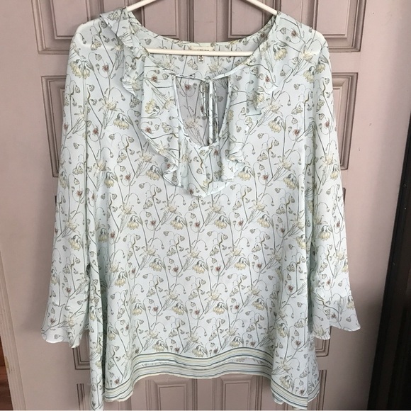 Max Studio Summer Blouse SzM Ruffle Front/Sleeve Crepe Very Pretty - Picture 8 of 8
